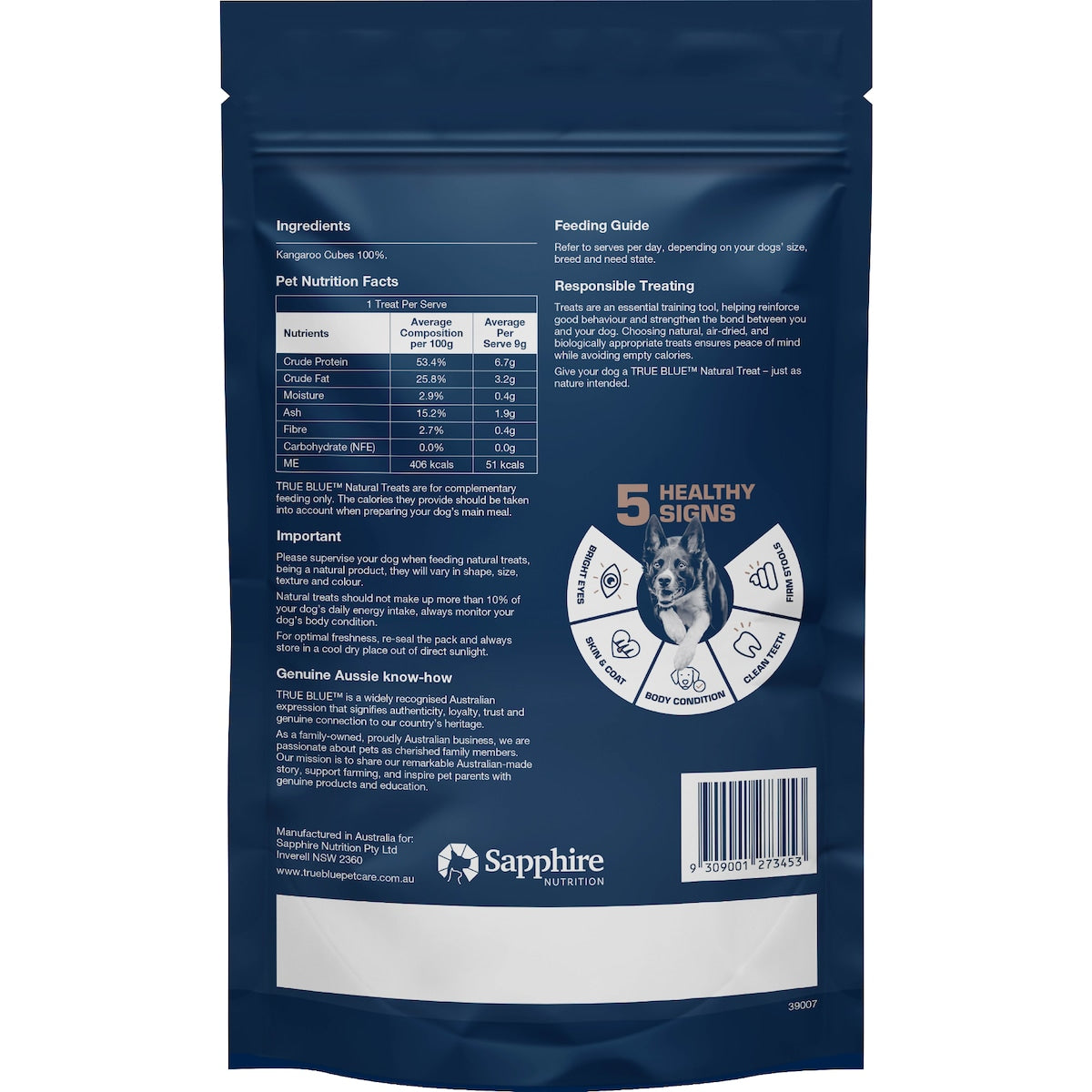 True Blue Aussie Kangaroo Cubes Dog Treats 60g