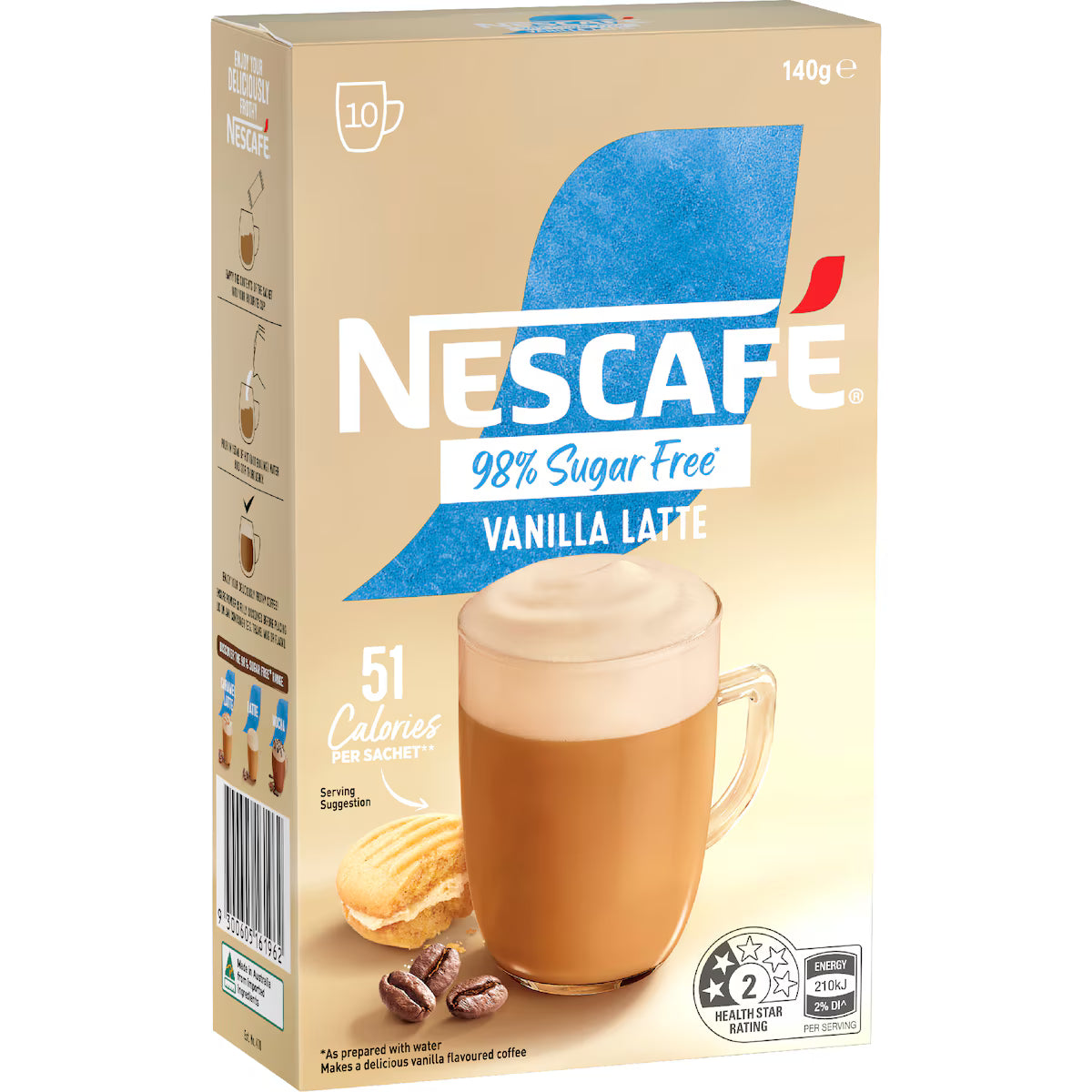 Nescafe 98% Sugar Free Vanilla Latte Sachets 10 Pack