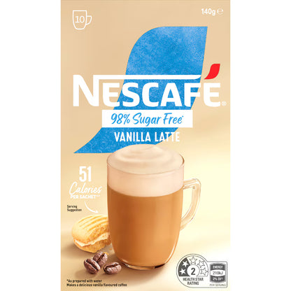 Nescafe 98% Sugar Free Vanilla Latte Sachets 10 Pack