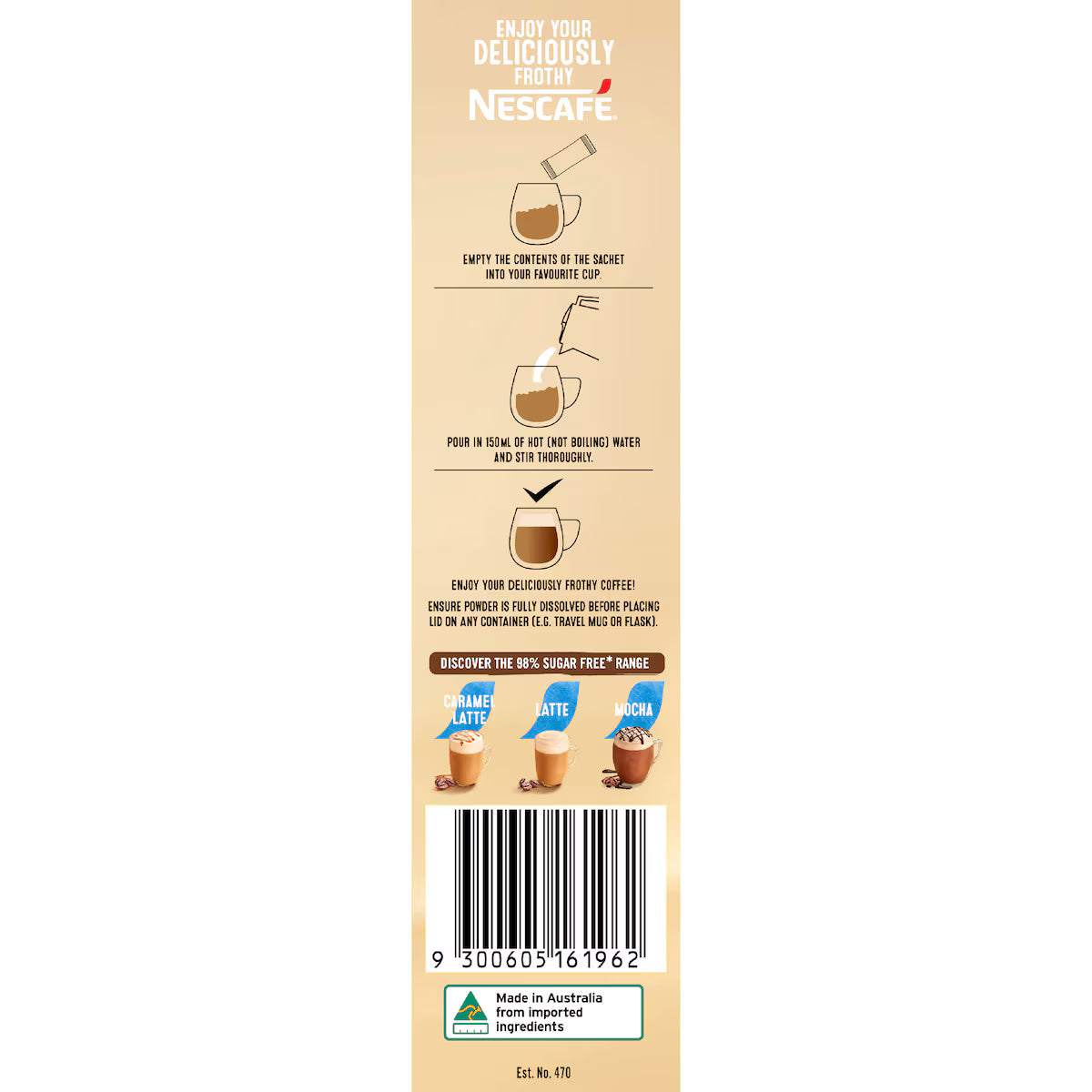 Nescafe 98% Sugar Free Vanilla Latte Sachets 10 Pack