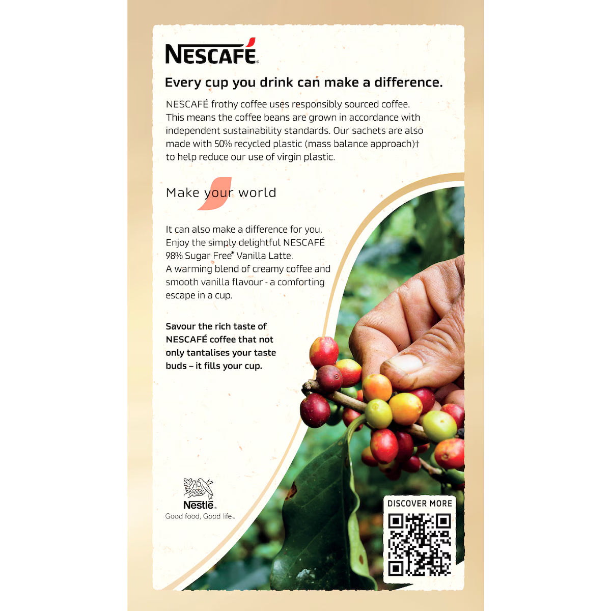 Nescafe 98% Sugar Free Vanilla Latte Sachets 10 Pack