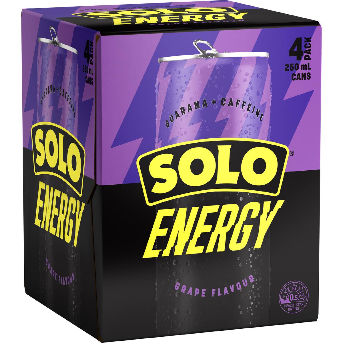 Solo Energy Grape Flavour Cans 250ml X 4 Pack