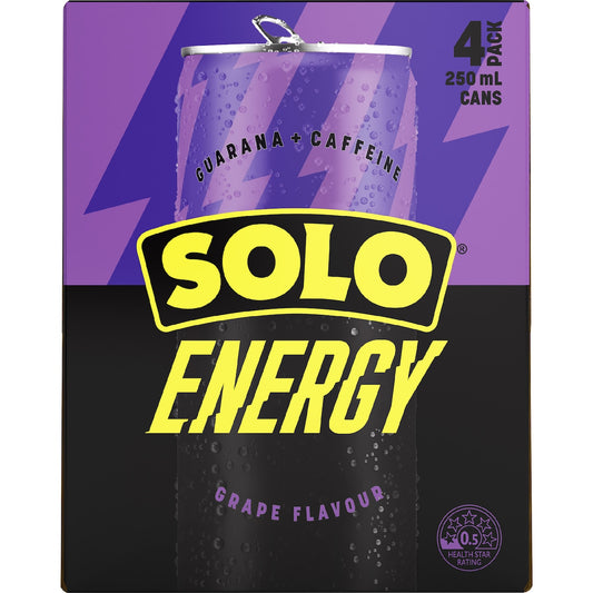 Solo Energy Grape Flavour Cans 250ml X 4 Pack