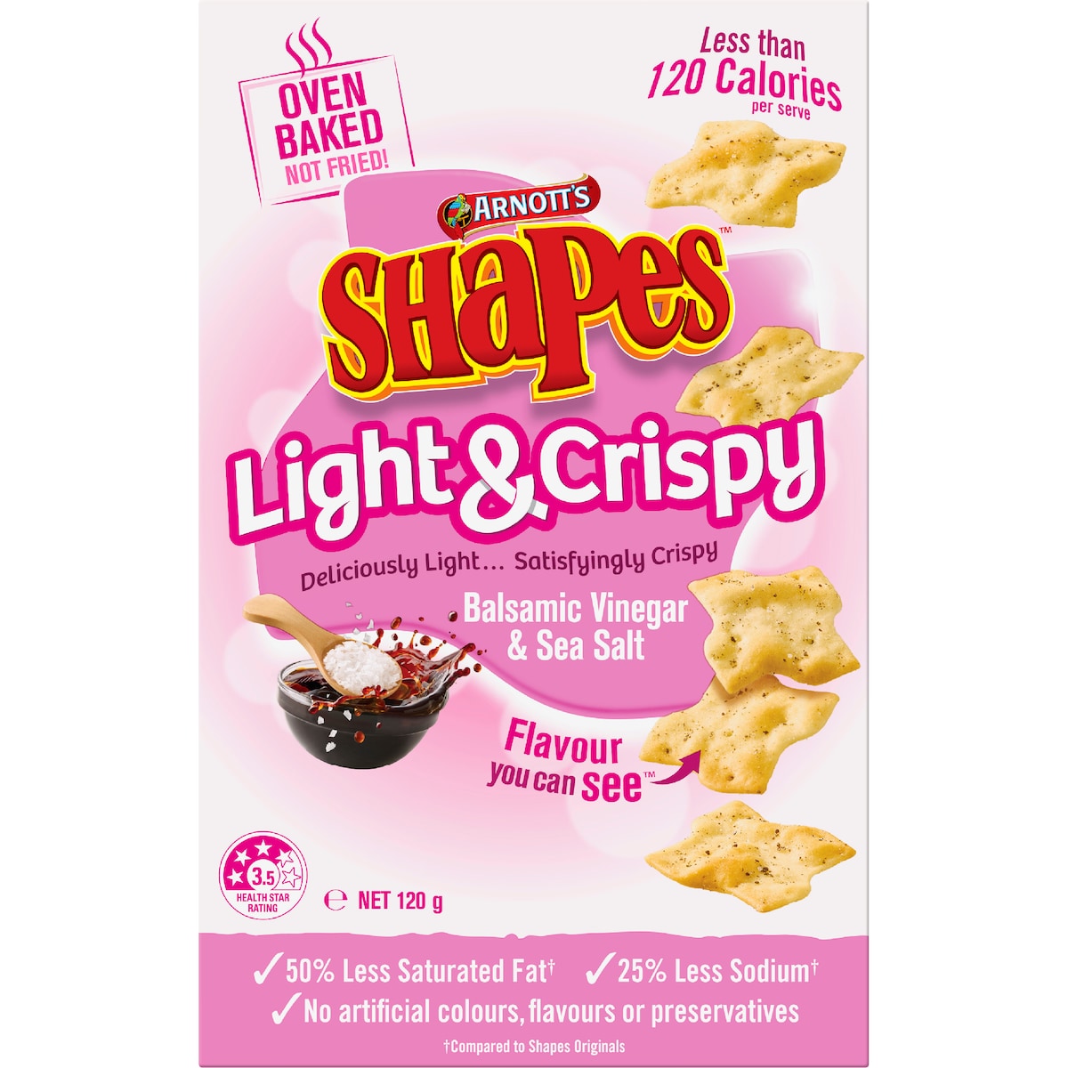 Arnotts Shapes Light & Crispy Vinegar & Sea Salt Crackers 120g