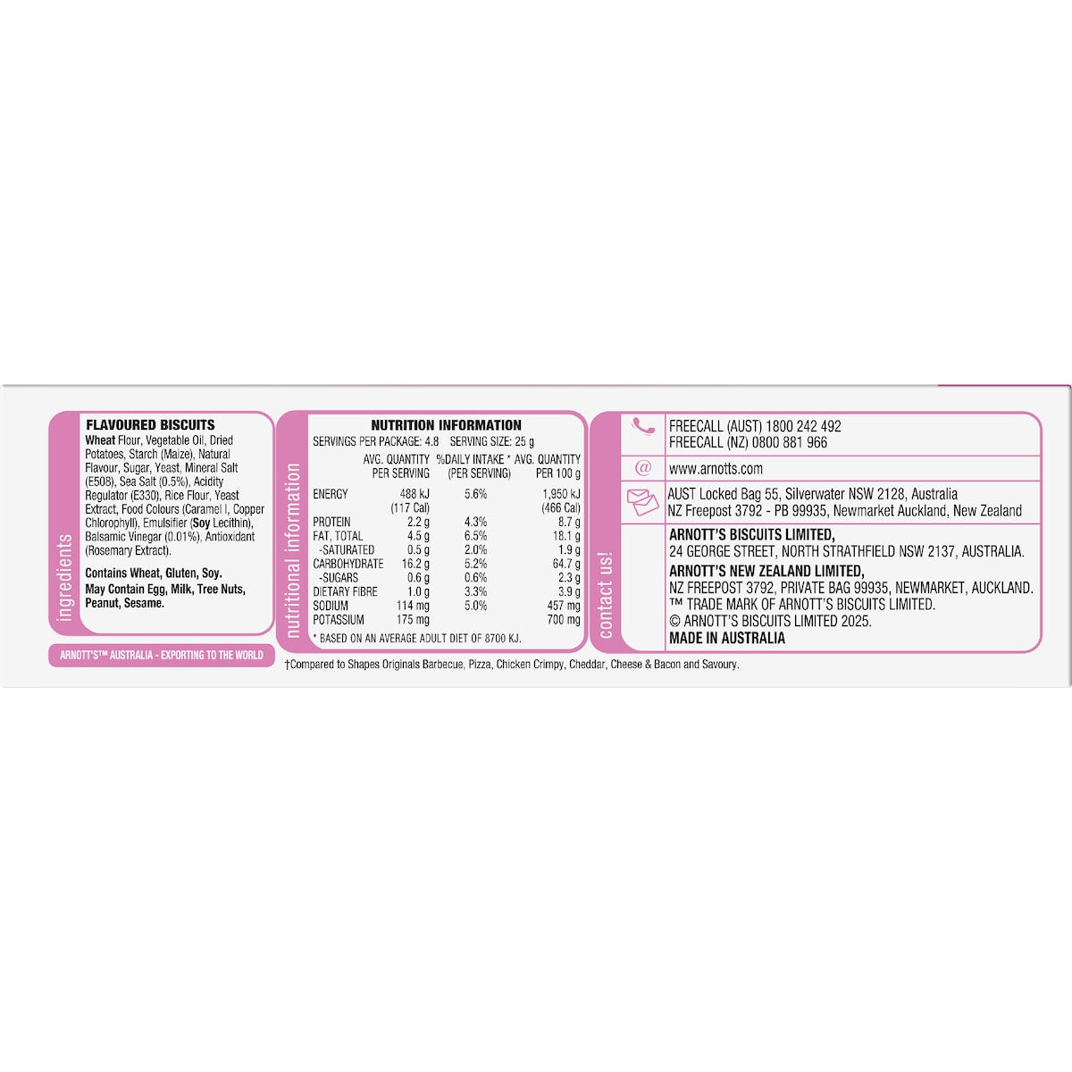 Arnotts Shapes Light & Crispy Vinegar & Sea Salt Crackers 120g