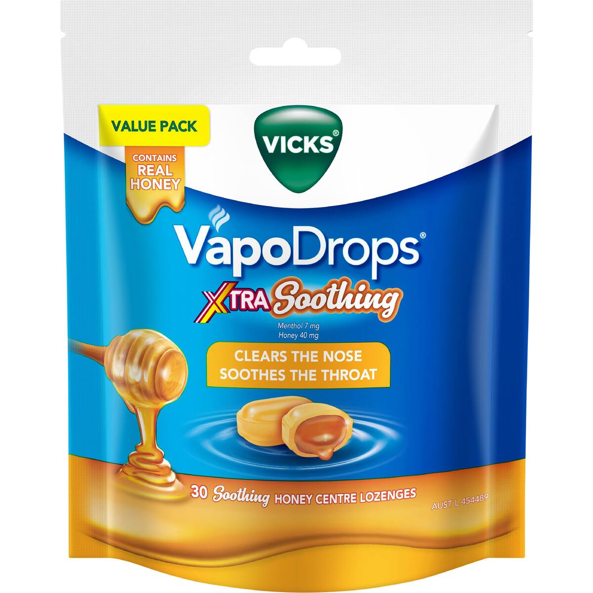 Vicks Vapodrops Extra Soothing Lozenges Honey 30 Pack