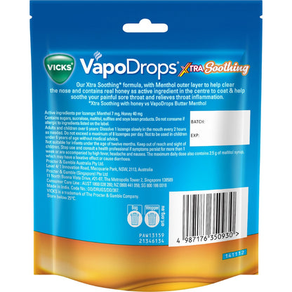 Vicks Vapodrops Extra Soothing Lozenges Honey 30 Pack