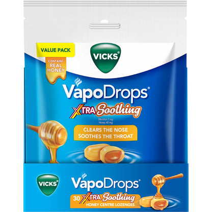 Vicks Vapodrops Extra Soothing Lozenges Honey 30 Pack