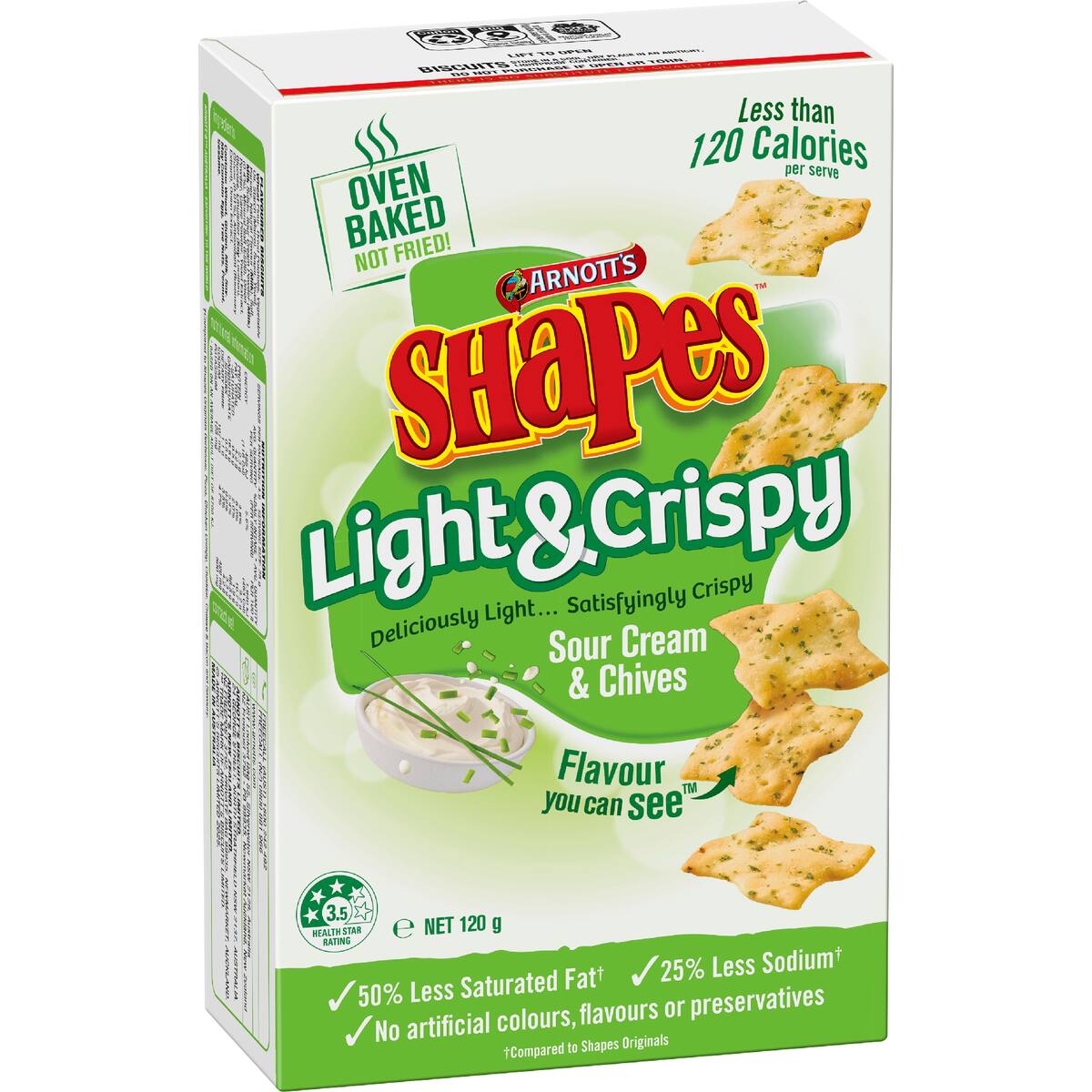 Arnott's Shapes Light & Crispy Sour Cream & Chives Crackers 120g