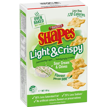 Arnotts Shapes Light & Crispy Sour Cream & Chives Crackers 120g