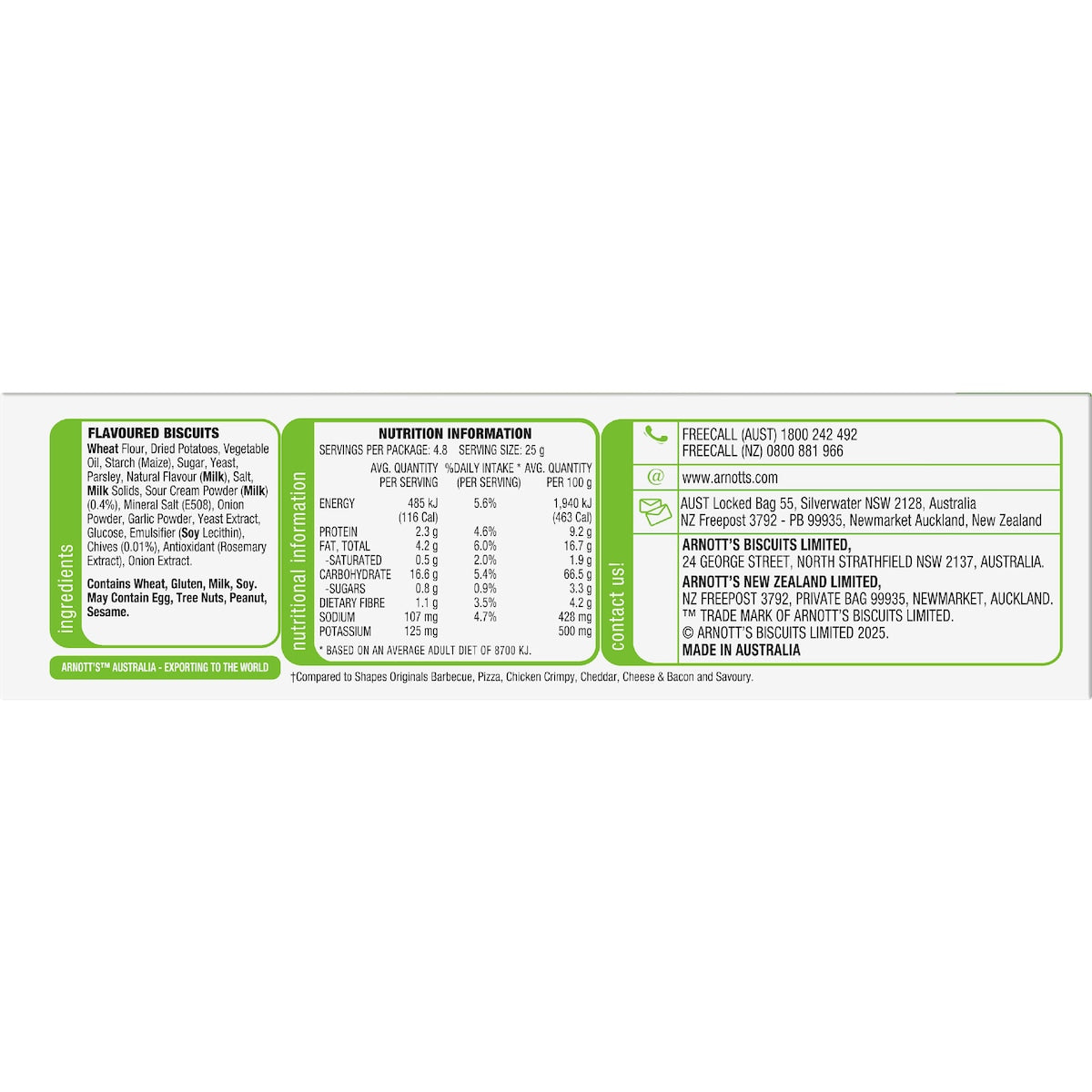 Arnotts Shapes Light & Crispy Sour Cream & Chives Crackers 120g