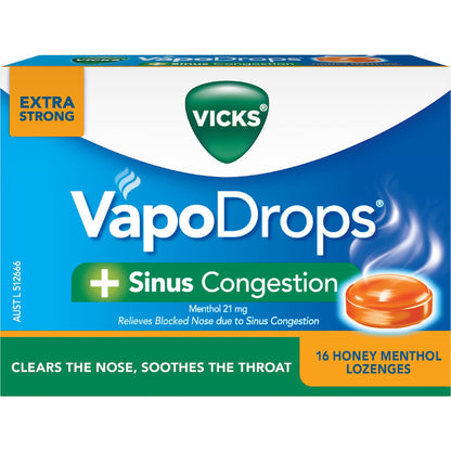 Vicks Vapodrops Sinus Congestion Lozenges Honey Menthol 16 Pack