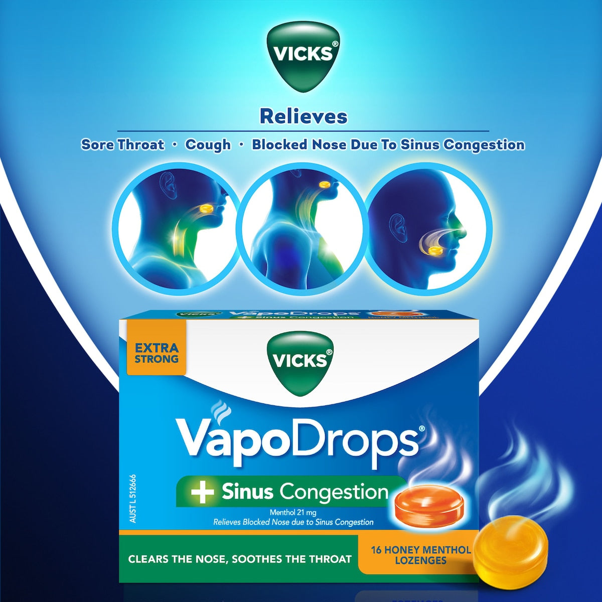 Vicks Vapodrops Sinus Congestion Lozenges Honey Menthol 16 Pack