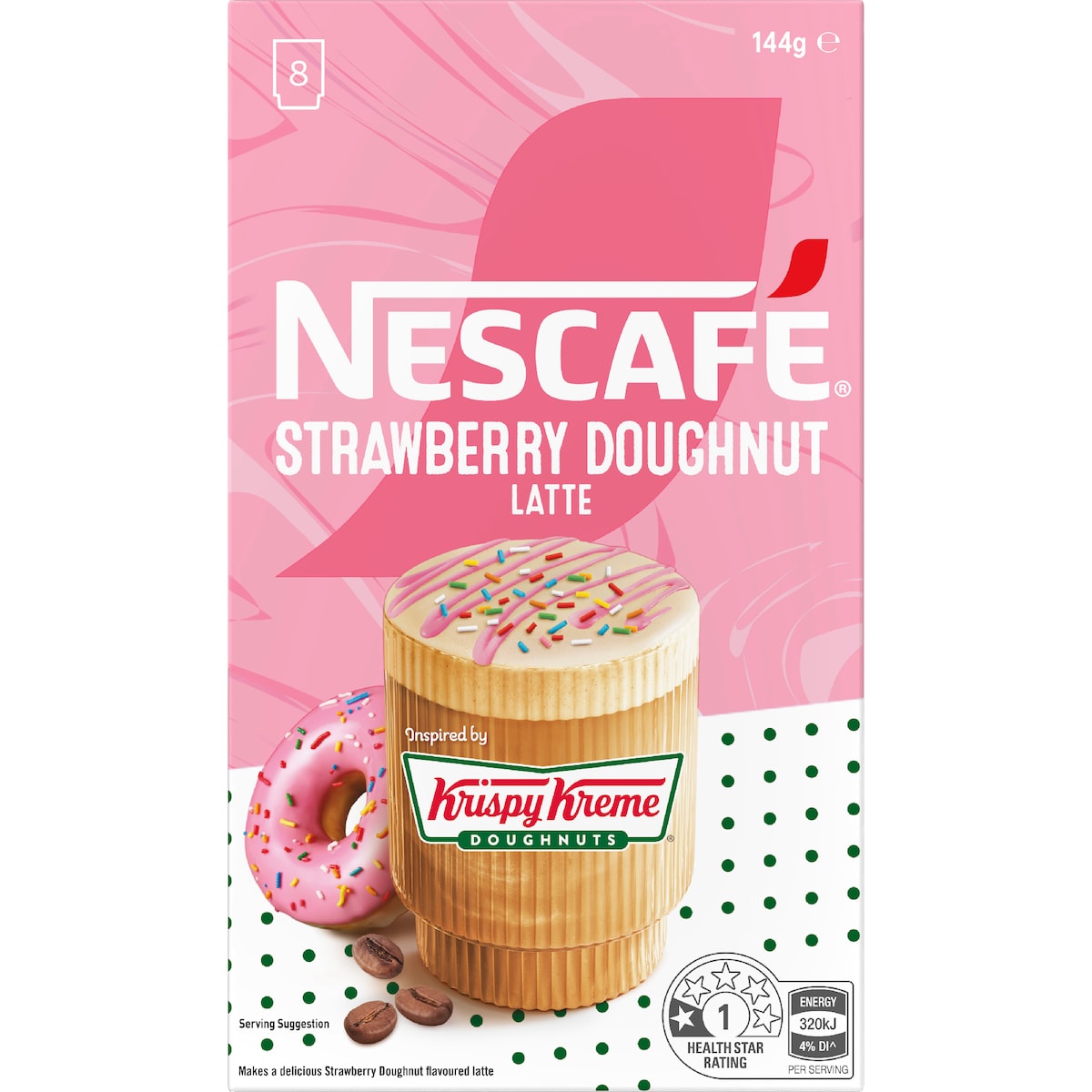 Nescafe Krispy Kreme Strawberry Doughnut Latte Sachets 8 Pack