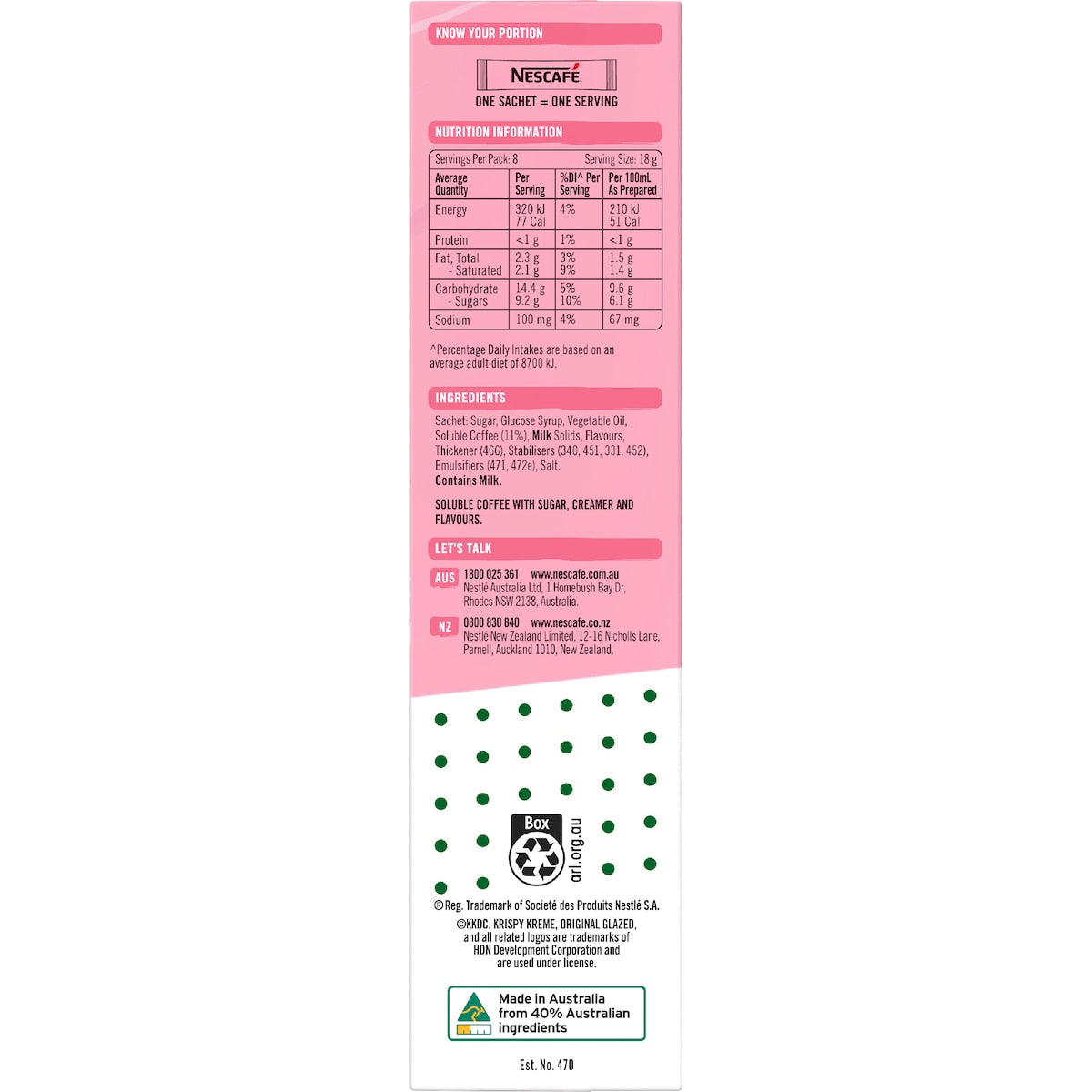 Nescafe Krispy Kreme Strawberry Doughnut Latte Sachets 8 Pack