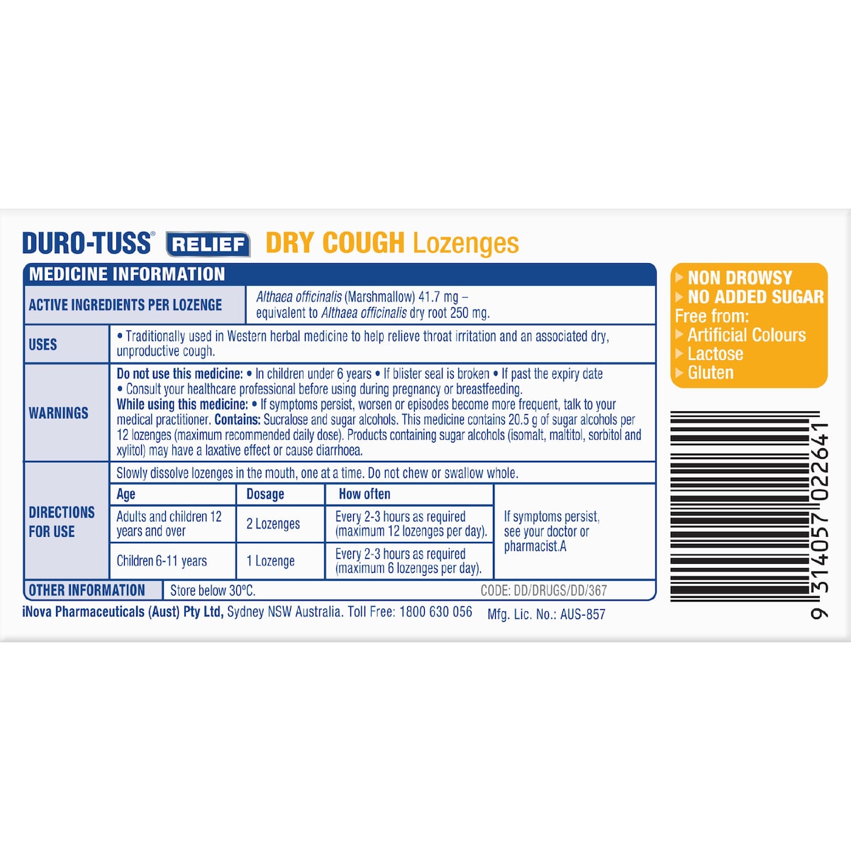 Duro-tuss Relief Dry Cough Lozenges Blackberry & Vanilla 24 Pack