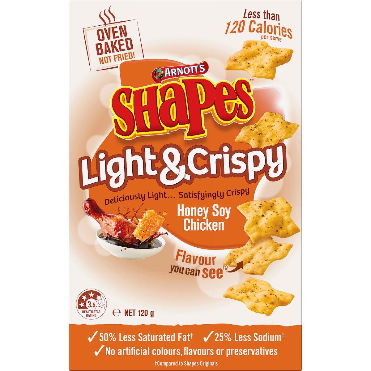 Arnotts Shapes Light & Crispy Honey Soy Chicken Crackers 120g