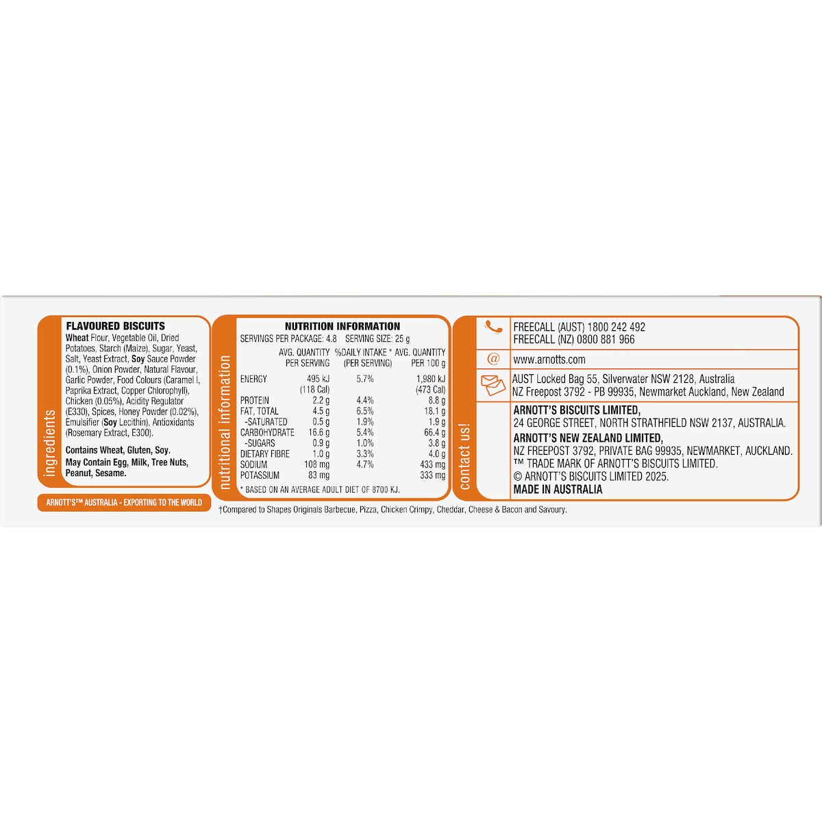 Arnotts Shapes Light & Crispy Honey Soy Chicken Crackers 120g