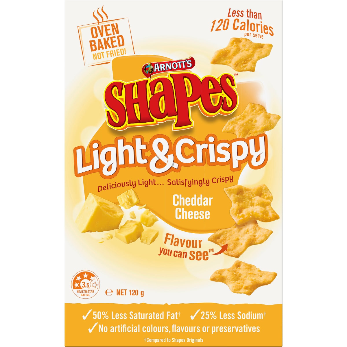 Arnotts Shapes Light & Crispy Cheddar Cheese Crackers 120g