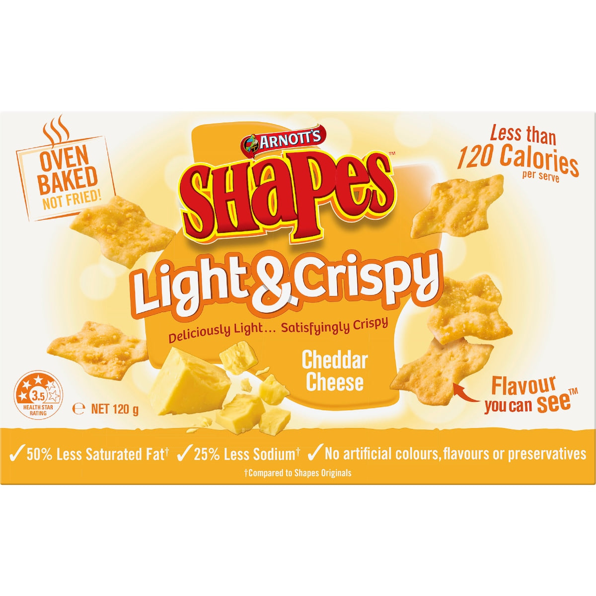 Arnotts Shapes Light & Crispy Cheddar Cheese Crackers 120g