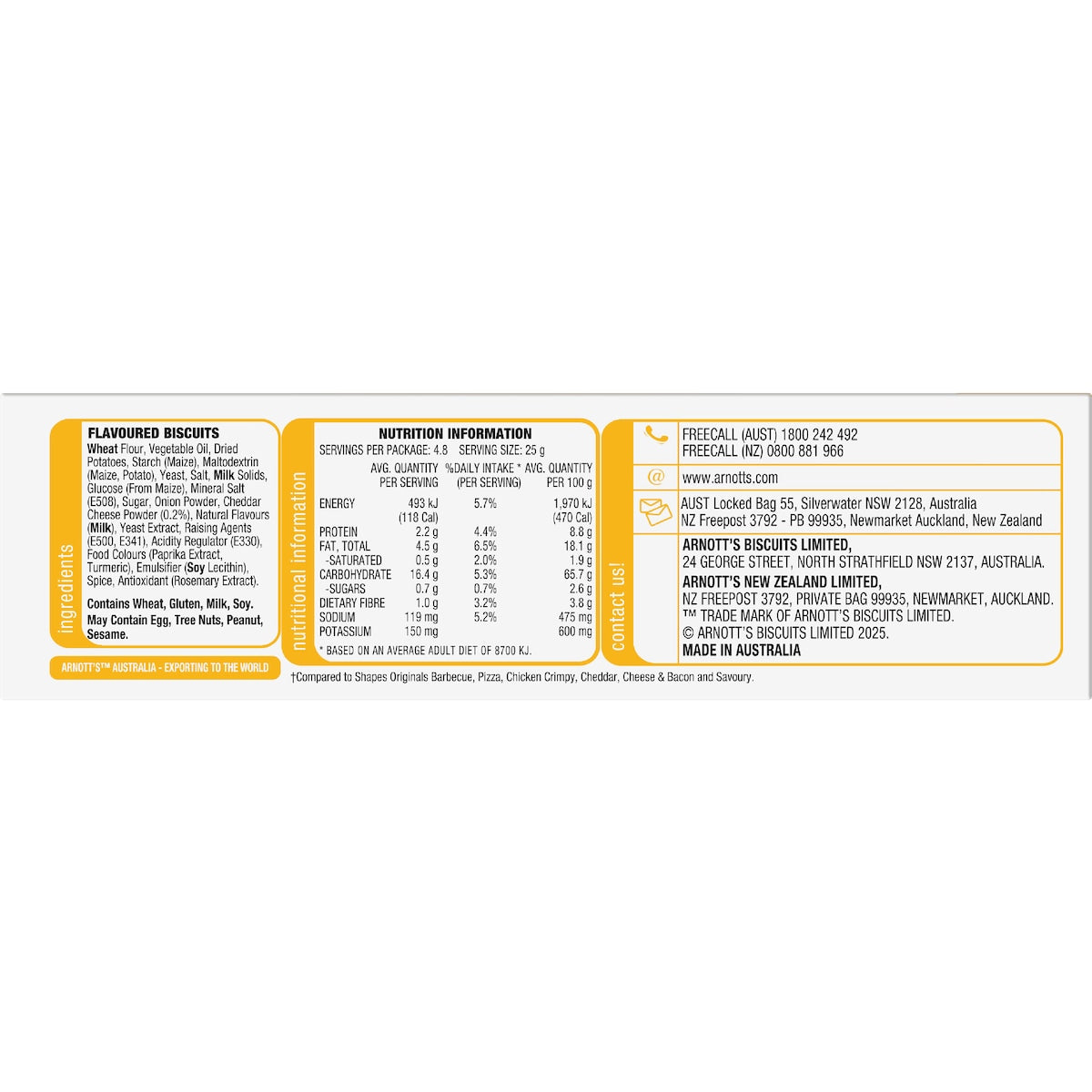 Arnotts Shapes Light & Crispy Cheddar Cheese Crackers 120g