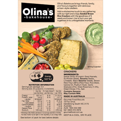 Olinas Bakehouse Gluten Free Seeded Brown Rice Crackers Herb & Garlic 80g