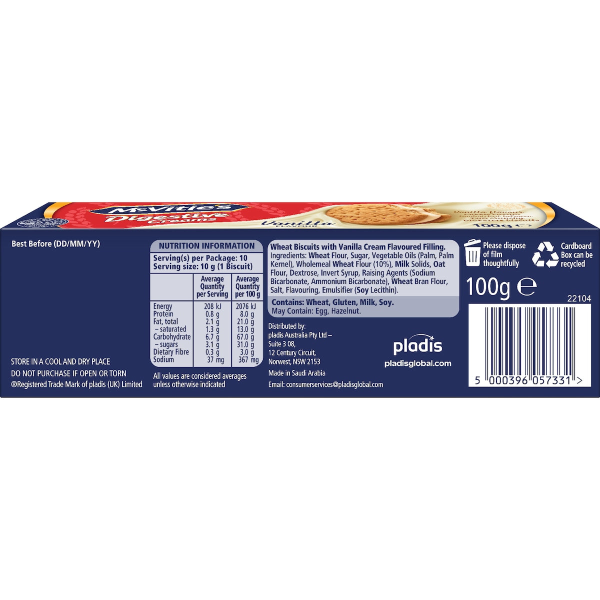 Mcvities Digestive Cream Biscuits Vanilla 100g