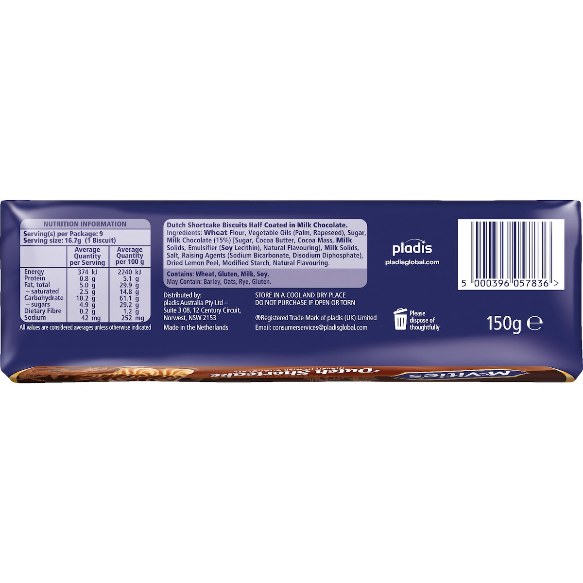 Mcvities Dutch Shortcake Milk Chocolate 150g
