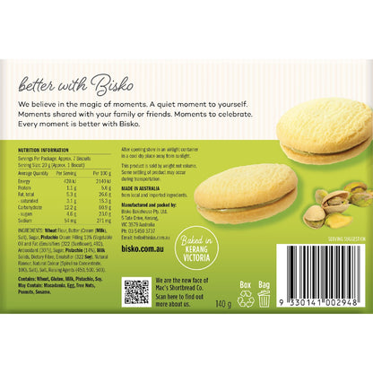 Bisko Bakehouse Creme Moments Shortbread With Pistachio Cream Filling 140g