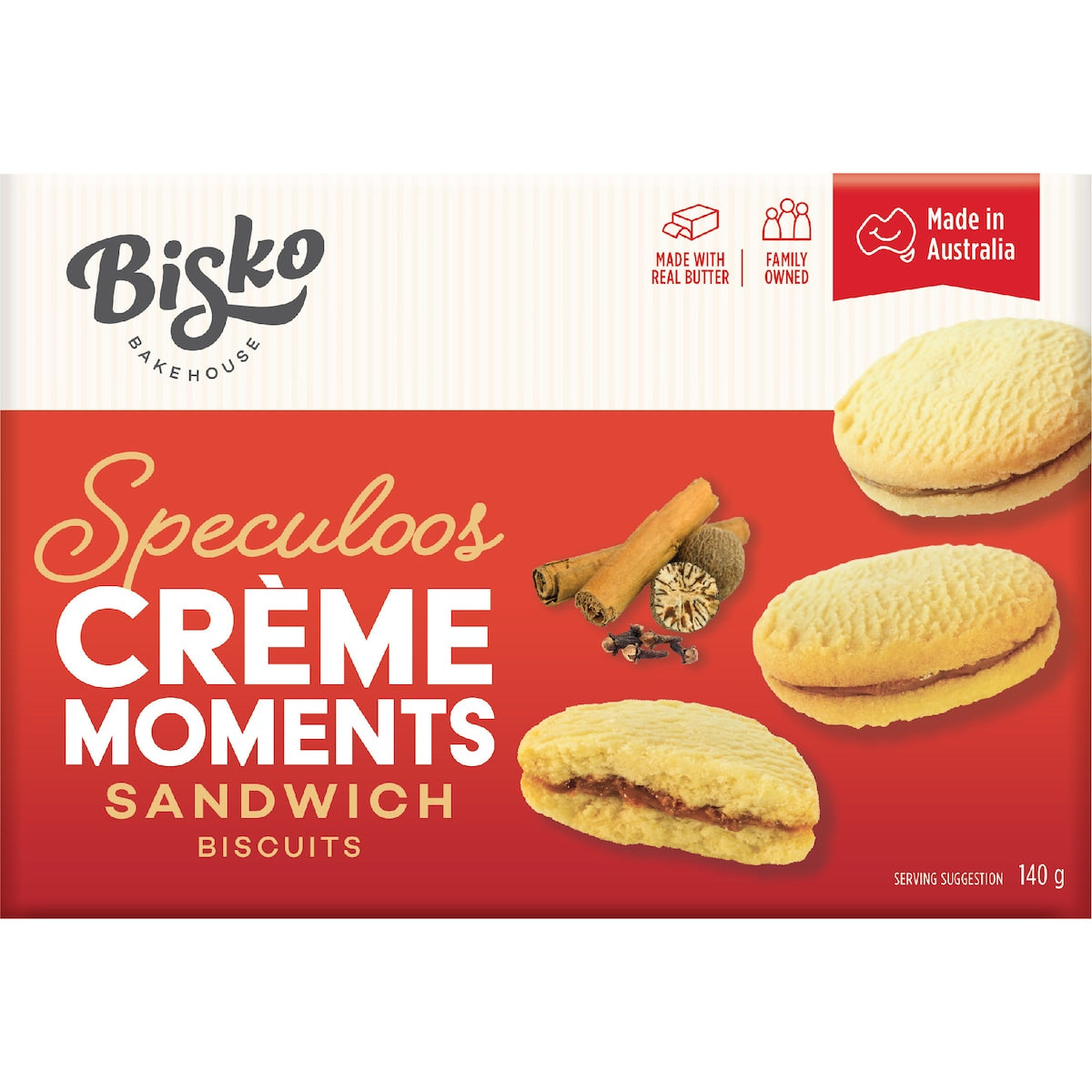 Bisko Bakehouse Creme Moments Shortbread With Speculoos Cream Filling 140g