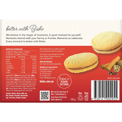 Bisko Bakehouse Creme Moments Shortbread With Speculoos Cream Filling 140g