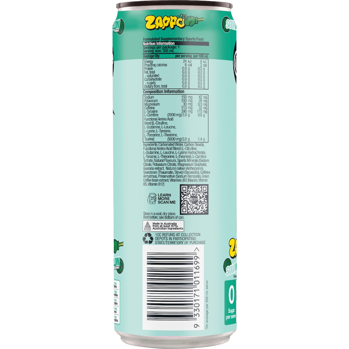 Bsc Zappo Energy Shred & Hydration Sour Watermelon 355ml