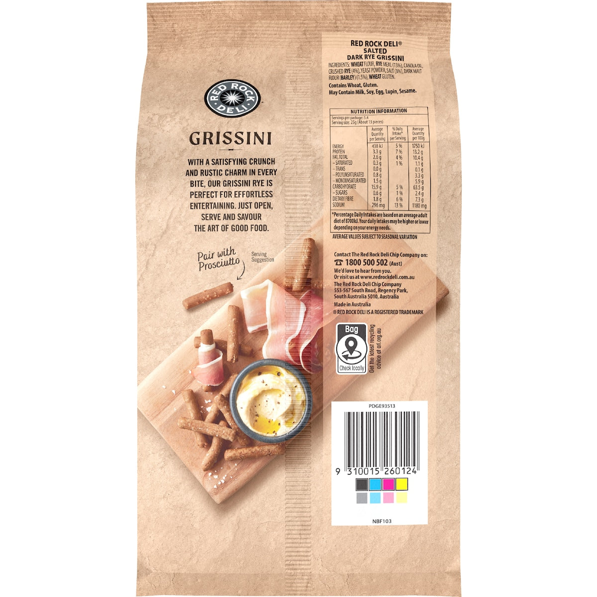 Red Rock Deli Grissini Salted Dark Rye 135g