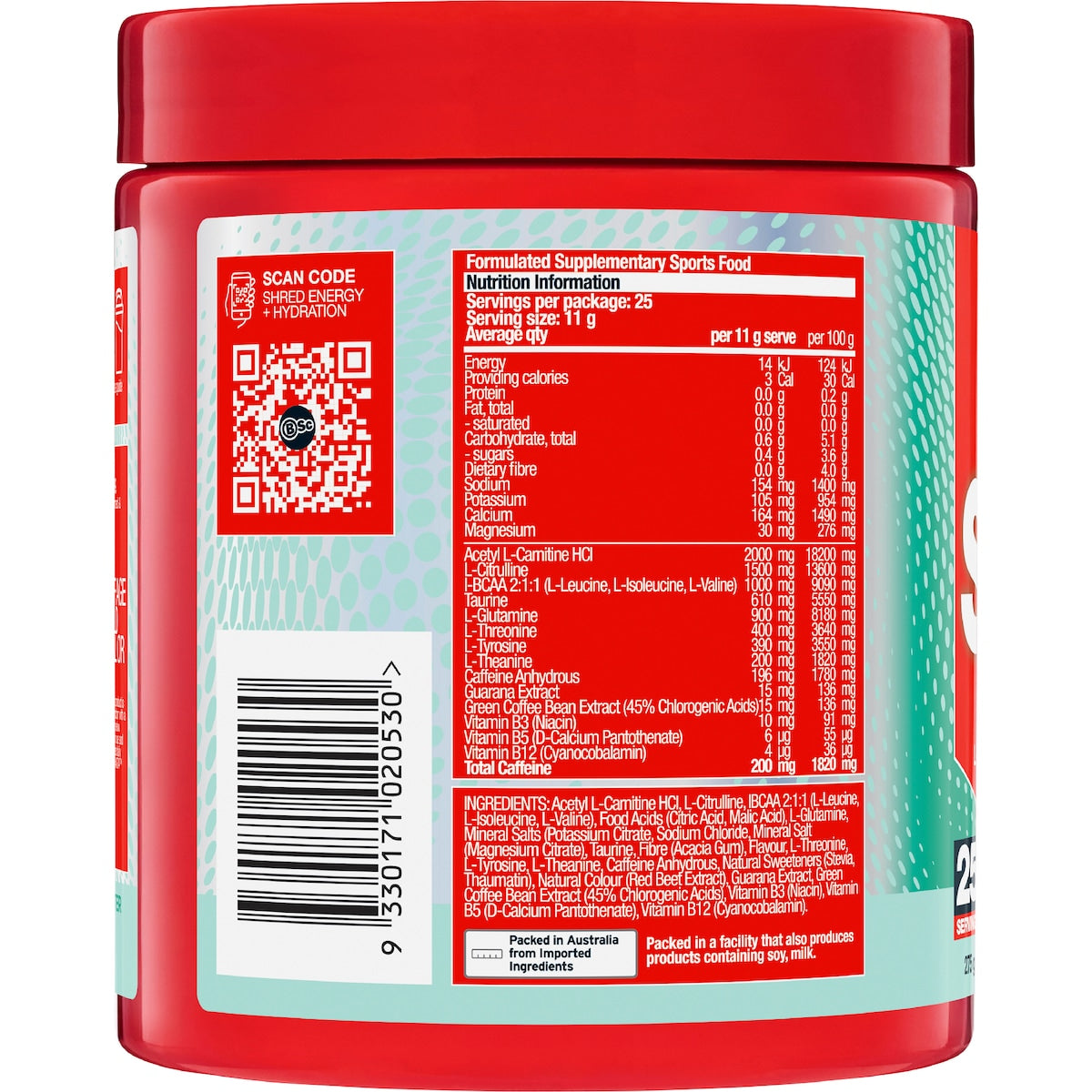 Bsc Zappo Shred Energy & Hydration Sour Watermelon 275g
