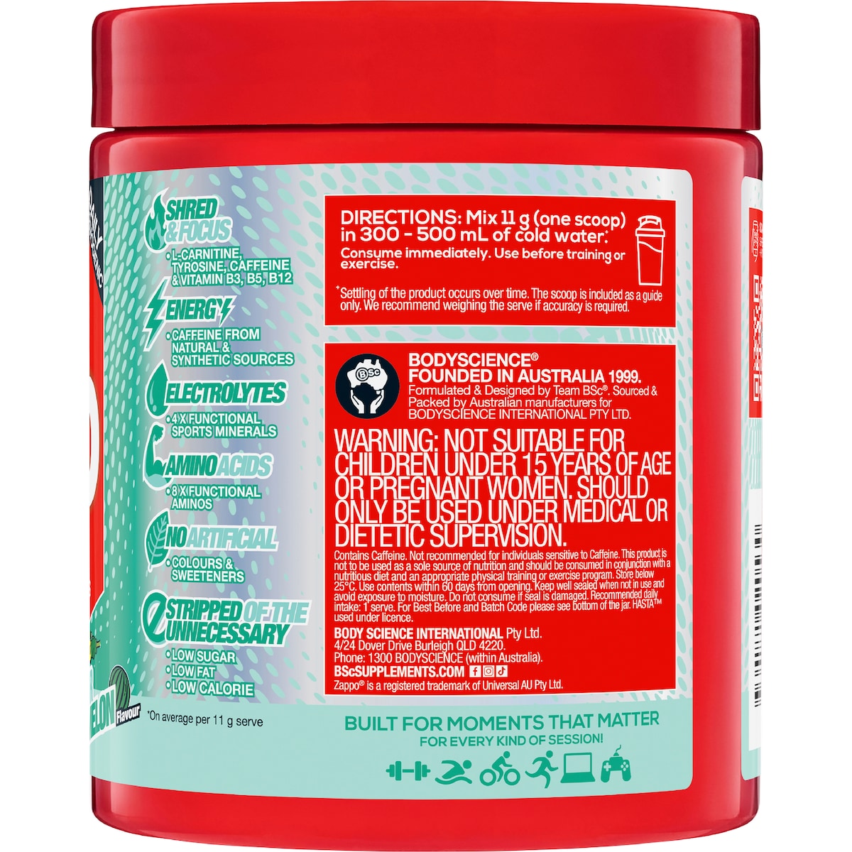 Bsc Zappo Shred Energy & Hydration Sour Watermelon 275g