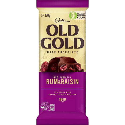 Cadbury Old Gold Jamaica Rum & Raisin Dark Chocolate Block 170g
