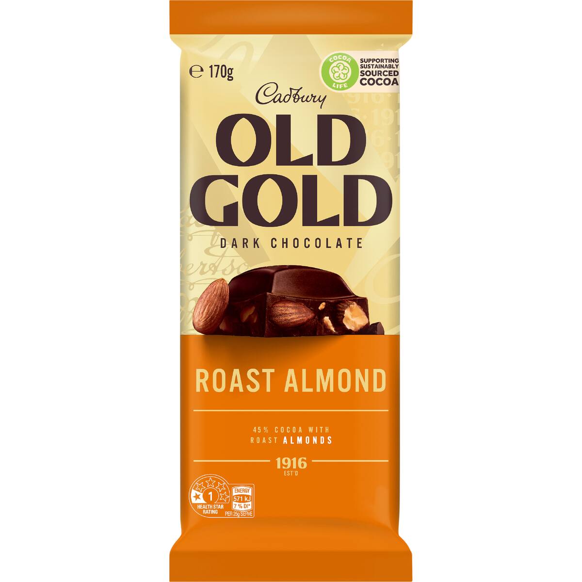 Cadbury Old Gold Roast Almond Dark Chocolate Block 170g