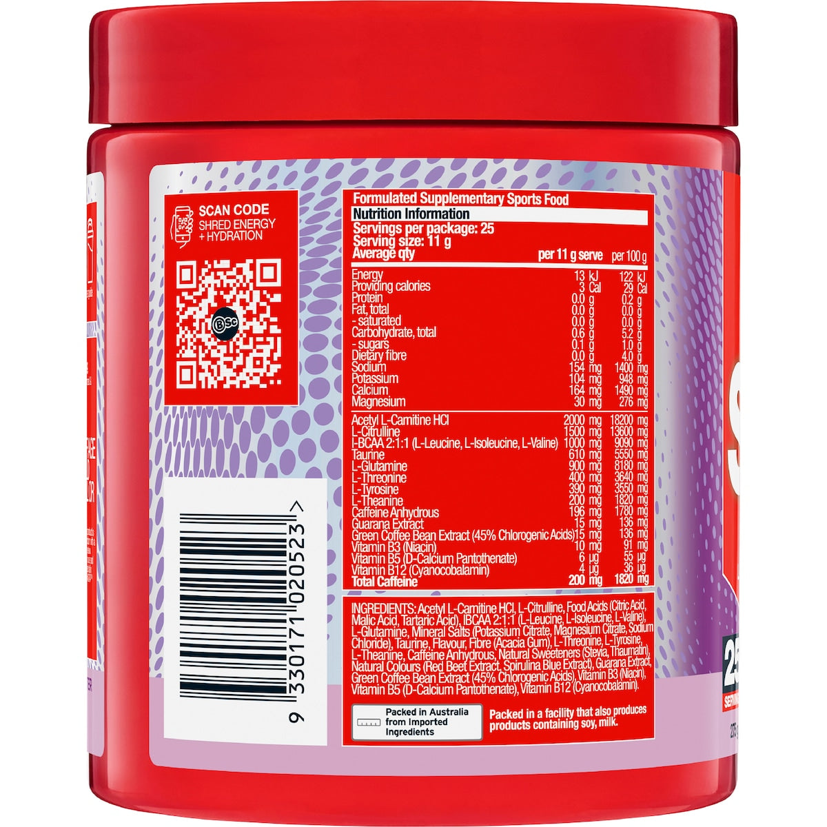 Bsc Zappo Shred Energy & Hydration Sour Grape 275g