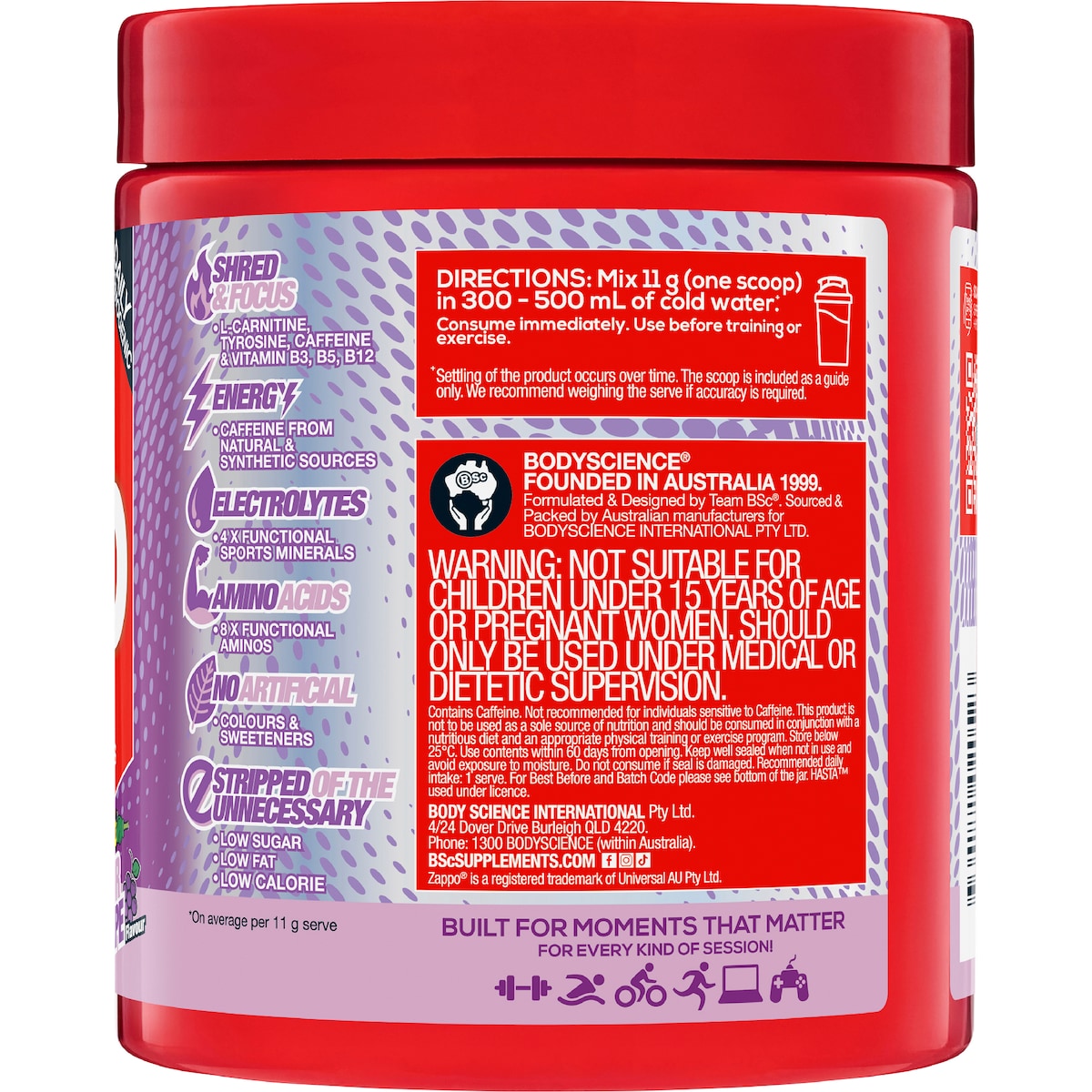 Bsc Zappo Shred Energy & Hydration Sour Grape 275g