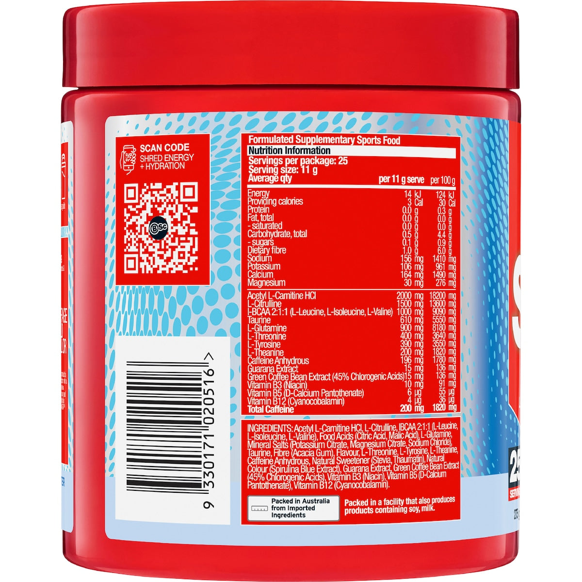 Bsc Zappo Shred Energy & Hydration Sour Blue Raspberry 275g