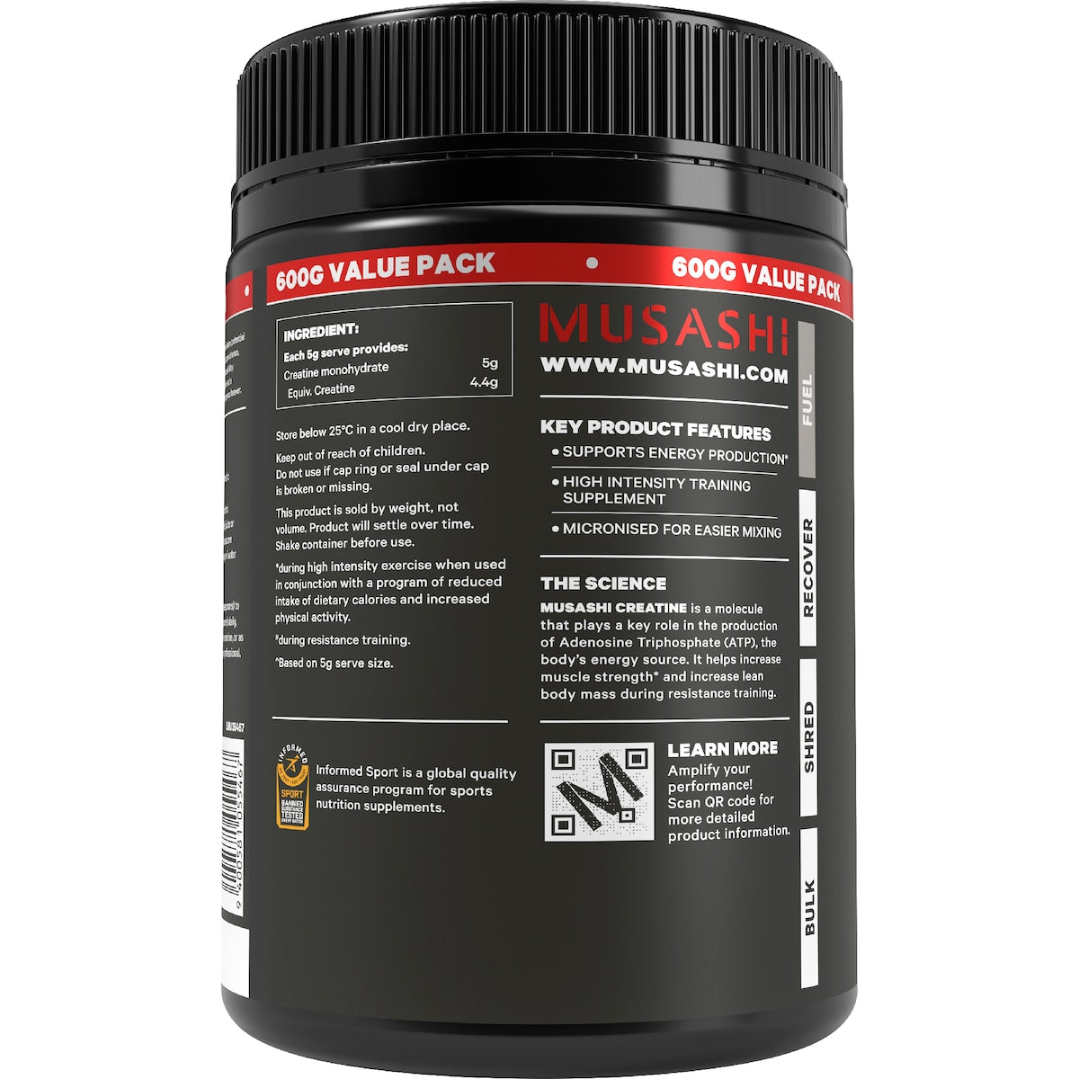 Musashi Creatine Unflavoured 600g