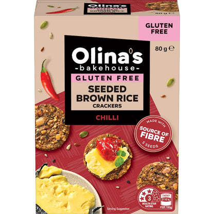 Olinas Bakehouse Gluten Free Seeded Brown Rice Crackers Chilli 80g