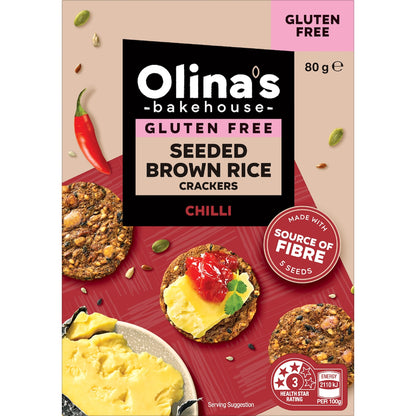 Olinas Bakehouse Gluten Free Seeded Brown Rice Crackers Chilli 80g