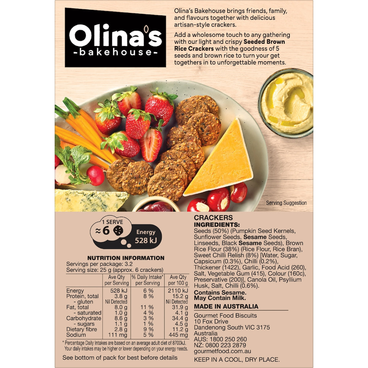 Olinas Bakehouse Gluten Free Seeded Brown Rice Crackers Chilli 80g