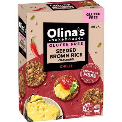 Olinas Bakehouse Gluten Free Seeded Brown Rice Crackers Chilli 80g