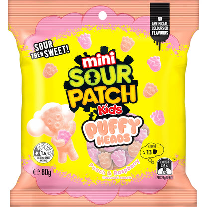 Sour Patch Kids Mini Puffy Heads Peach & Raspberry 80g