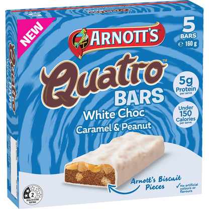 Arnotts Quatro White Choc Bars Caramel & Peanut 160g 5 Pack