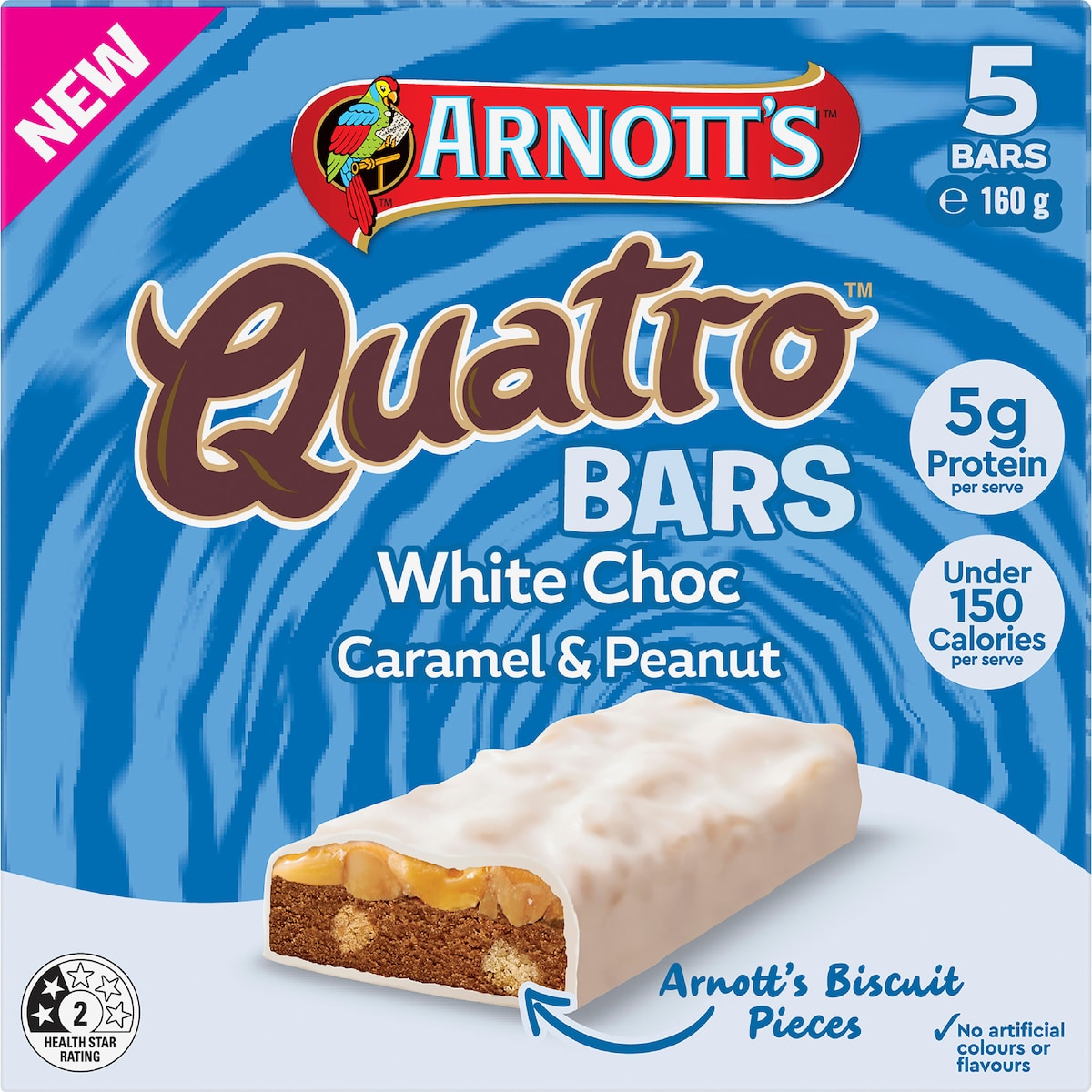 Arnotts Quatro White Choc Bars Caramel & Peanut 160g 5 Pack