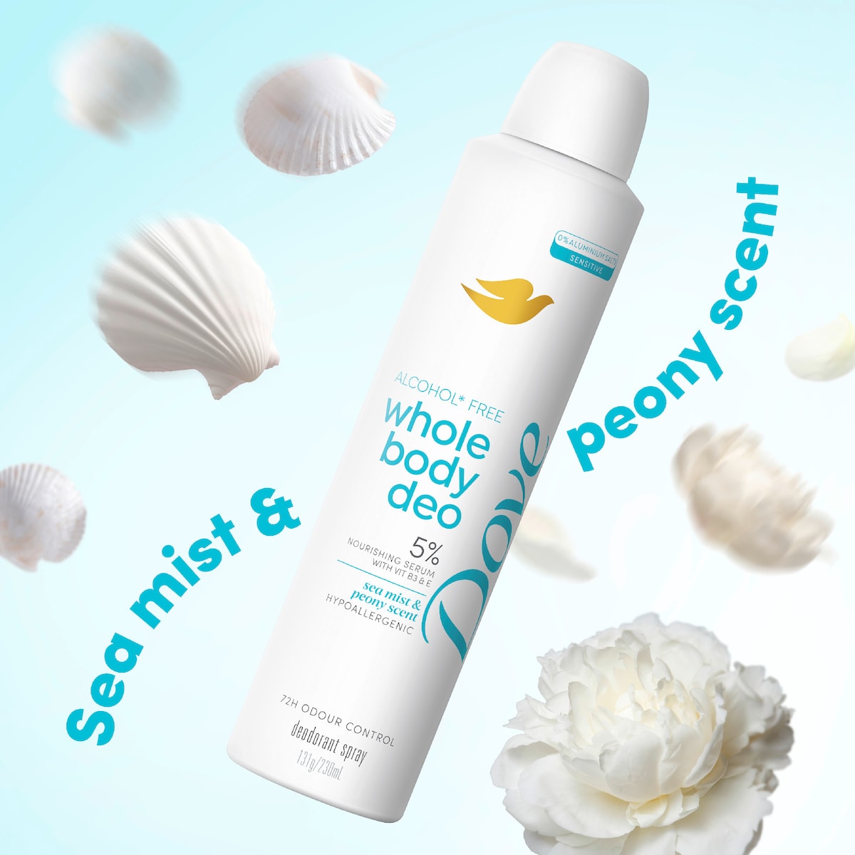Dove Whole Body Deo Spray 72h Sea Mist & Peony 230ml