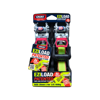 Grunt Ezi Load Ratchet Tie Down - 25mm x 4m - 450kg - 2 Pack